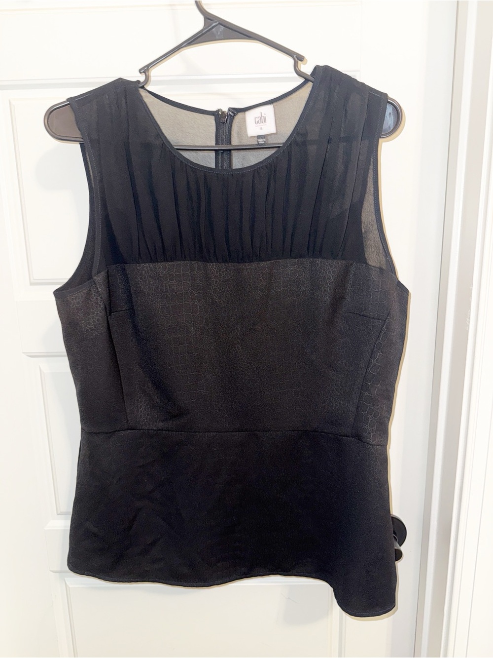 Cabi Bustier Peplum Top Size 8 Black Snakeskin Pleated Mesh Work Business Casual
